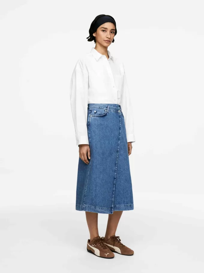 Denim slå-om nederdel