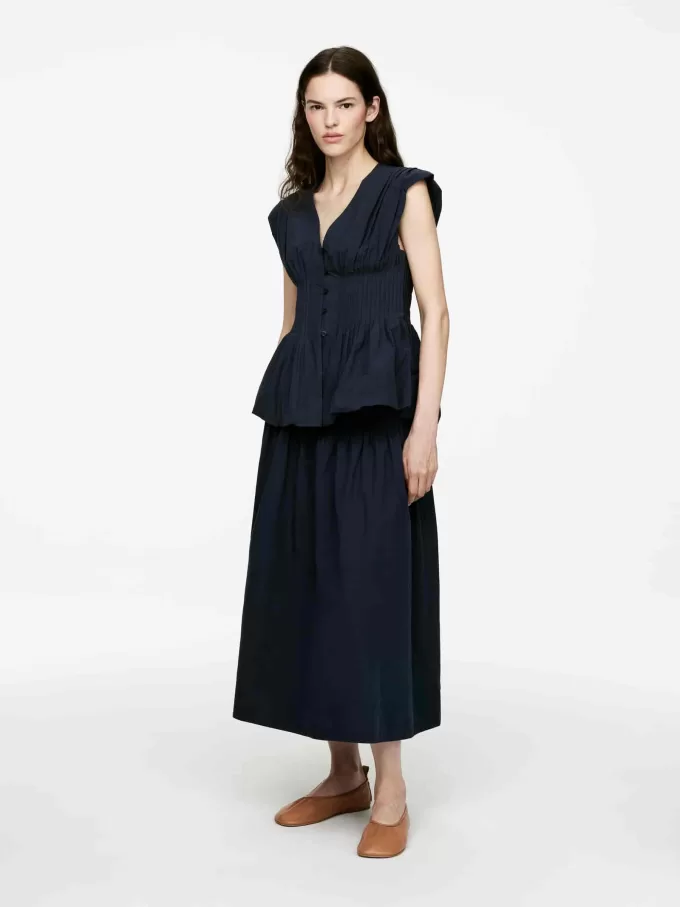 Pintuck bomuldsnederdel