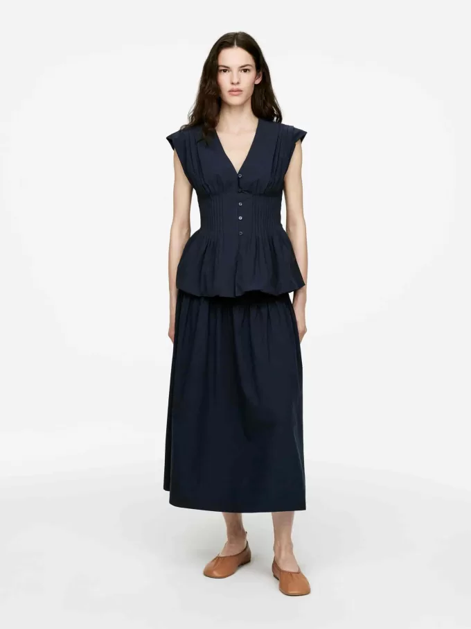 Pintuck bomuldsnederdel