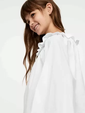 Bluse med flæsekrave