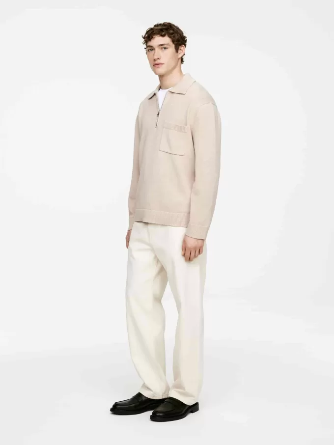 Bomuldstrøje med halv lynlås