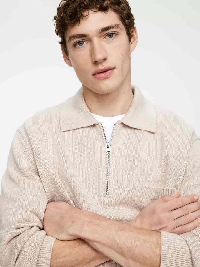 Bomuldstrøje med halv lynlås