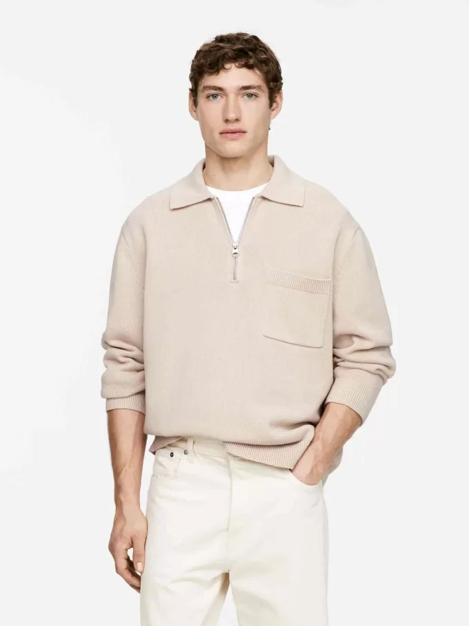 Bomuldstrøje med halv lynlås