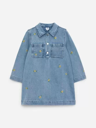 Broderet denimkjole