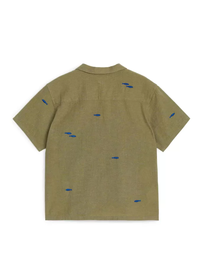 Broderet hør-bomuldsskjorte