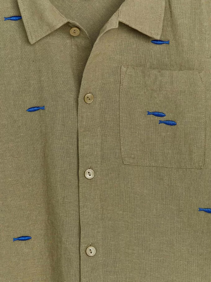 Broderet hør-bomuldsskjorte