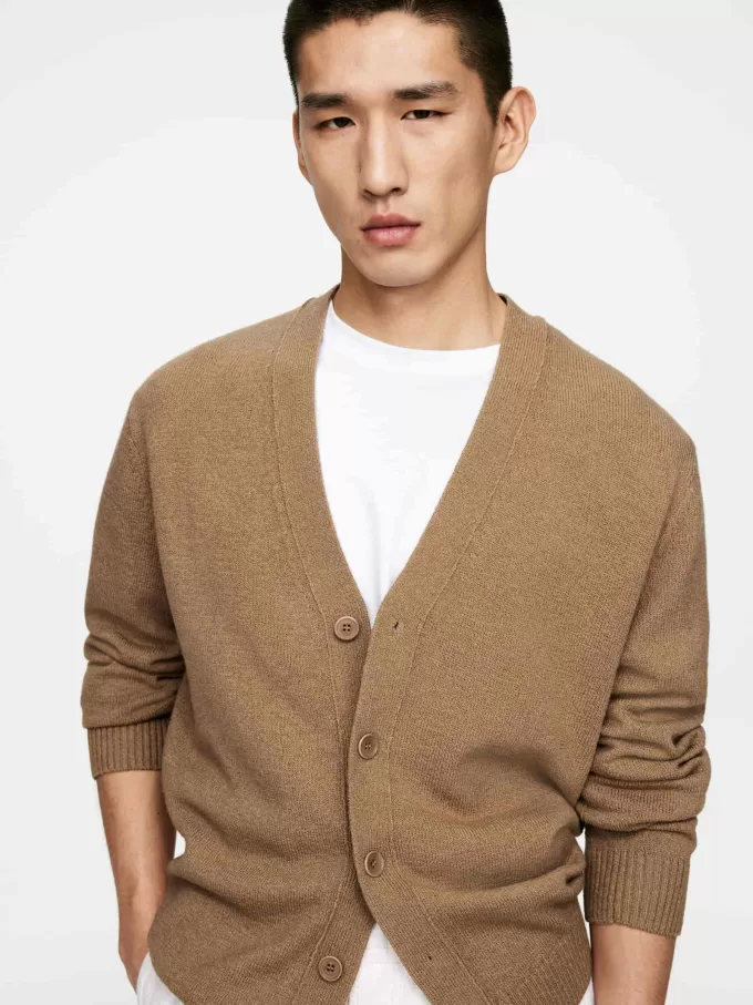 Cardigan af uld i bomuld