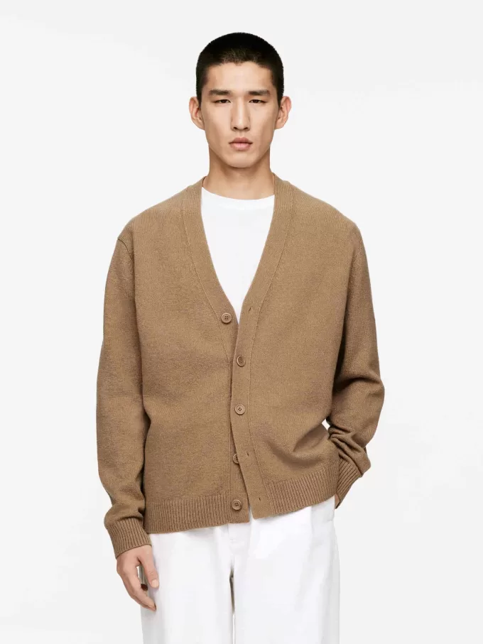 Cardigan af uld i bomuld