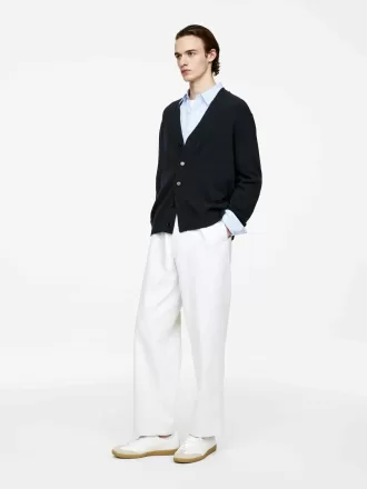 Cardigan af uld i bomuld