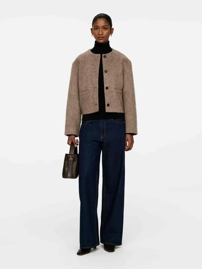 Jakke i børstet uldblanding