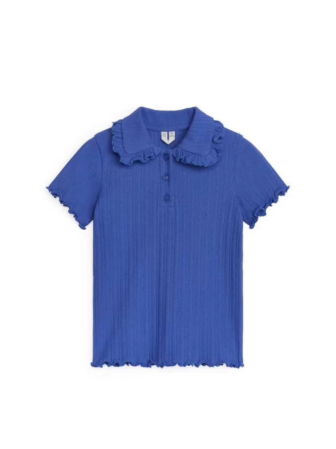 Jersey-top med flæsekrave