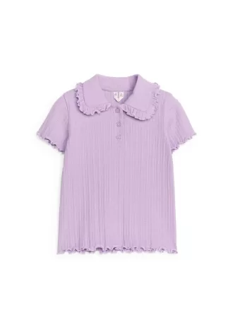 Jersey-top med flæsekrave