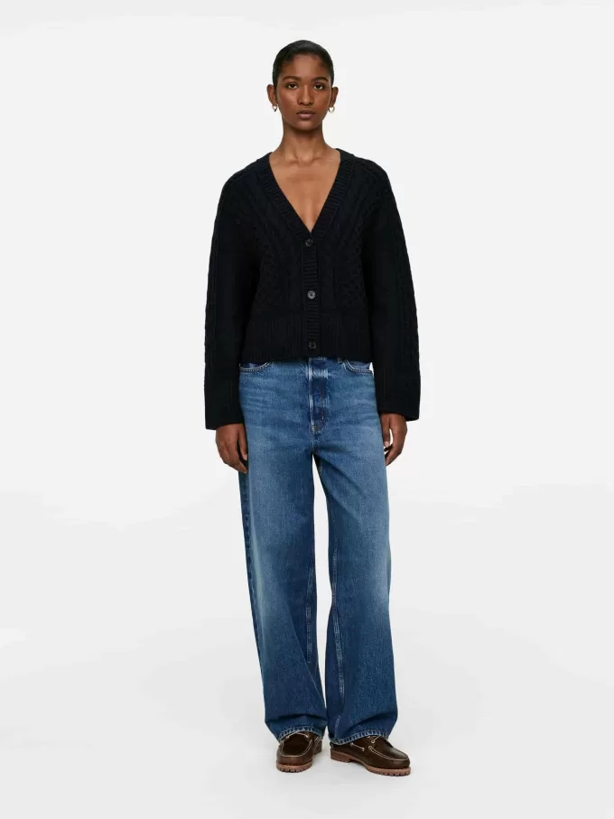 Kabelstrikket uldcardigan Kabelstrikket uldcardigan