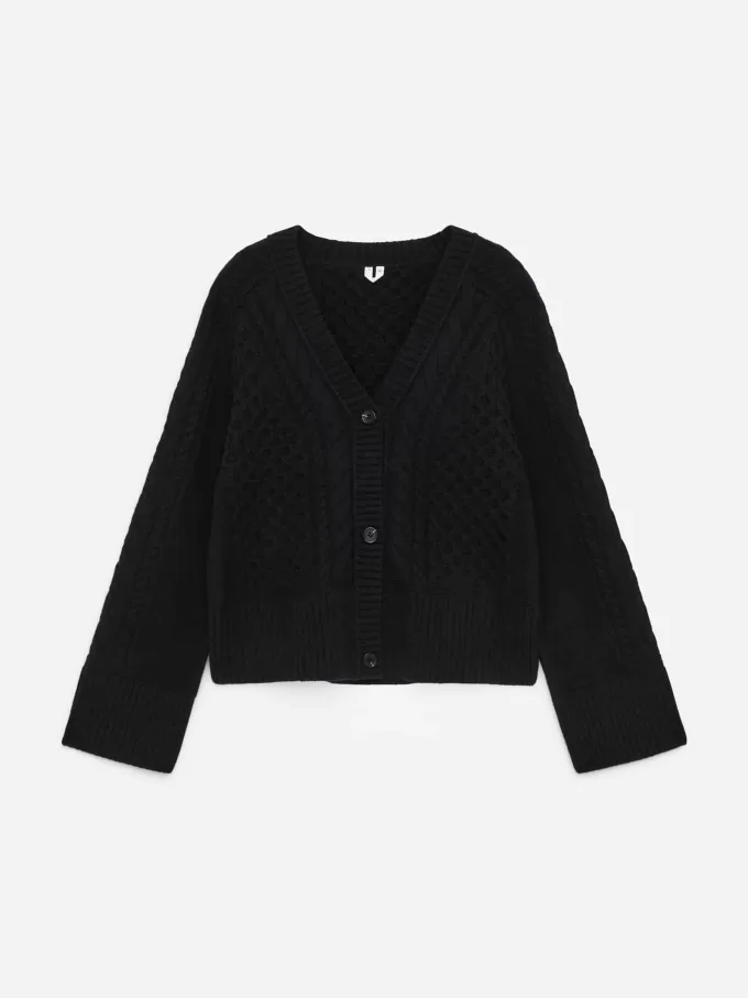 Kabelstrikket uldcardigan Kabelstrikket uldcardigan