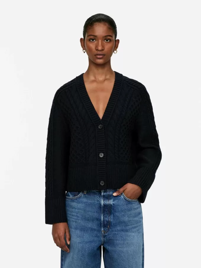 Kabelstrikket uldcardigan Kabelstrikket uldcardigan