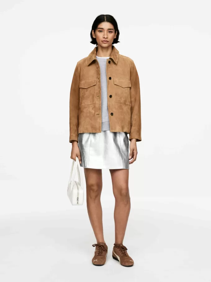 Metallisk lædernederdel