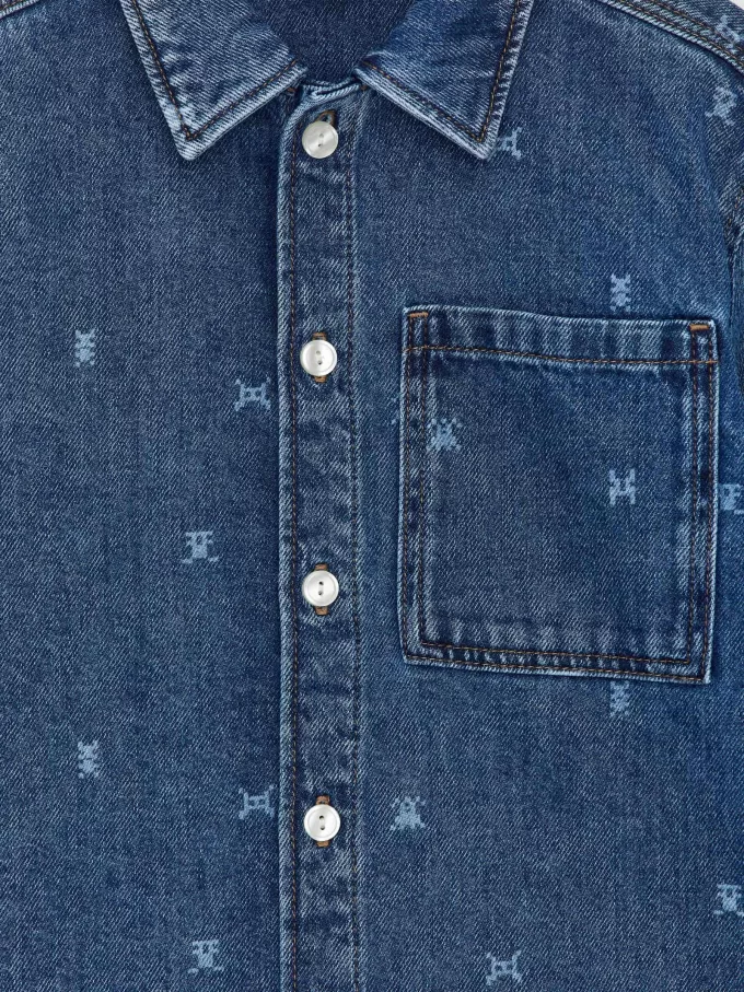 Print denim skjorte
