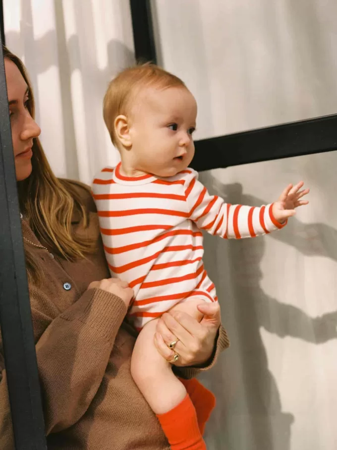 Ribbet langærmet bodysuit