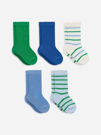 Ribstrikkede babysokker, 5 par Ribstrikkede babysokker, 5 par