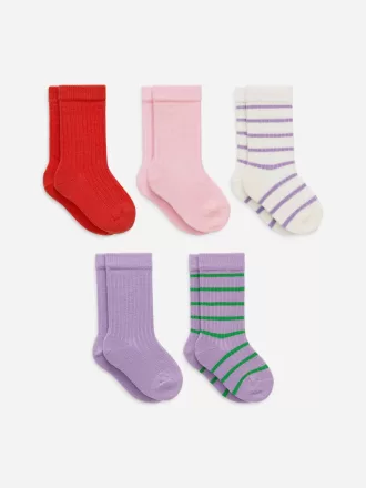 Ribstrikkede babysokker, 5 par Ribstrikkede babysokker, 5 par