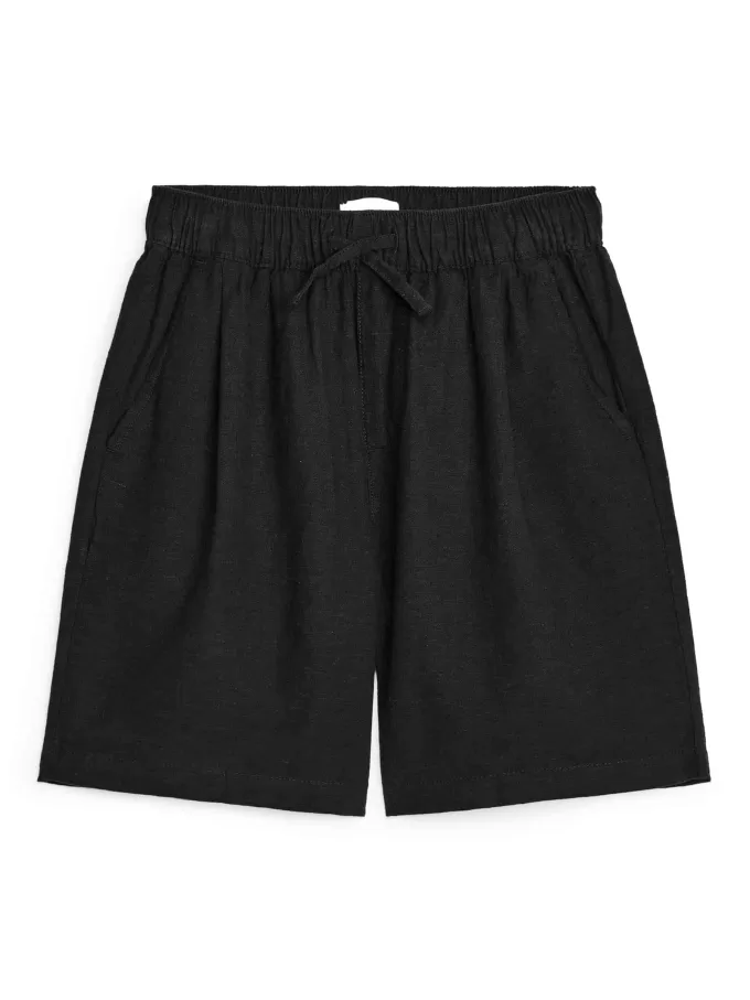 Shorts i bomuld-hør