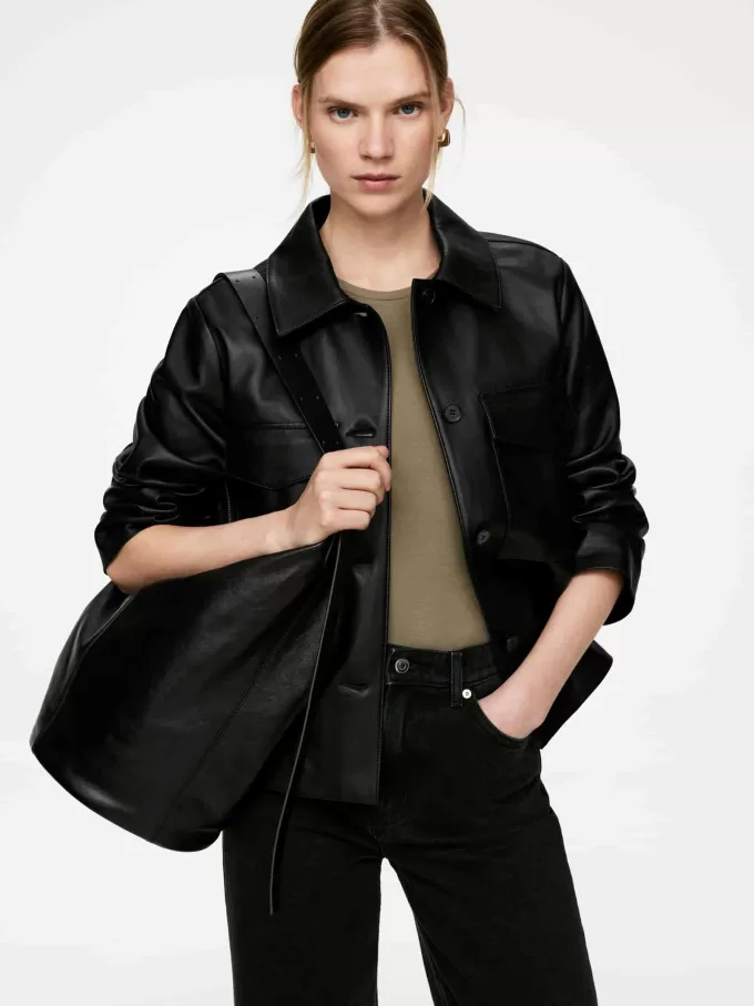 Stor læder Bucket Bag