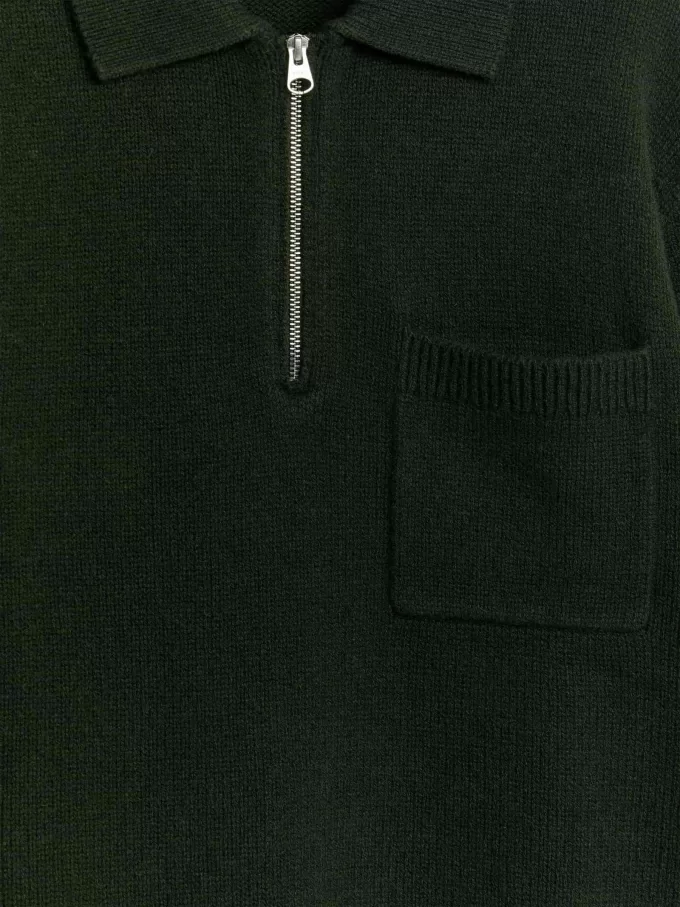 Strikket poloskjorte i uld med lynlås Strikket poloskjorte i uld med lynlås