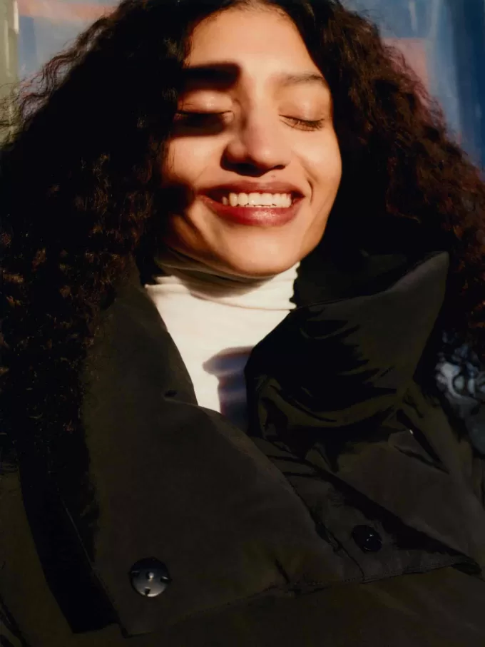 Upcycled dunjakke med høj krave Upcycled dunjakke med høj krave